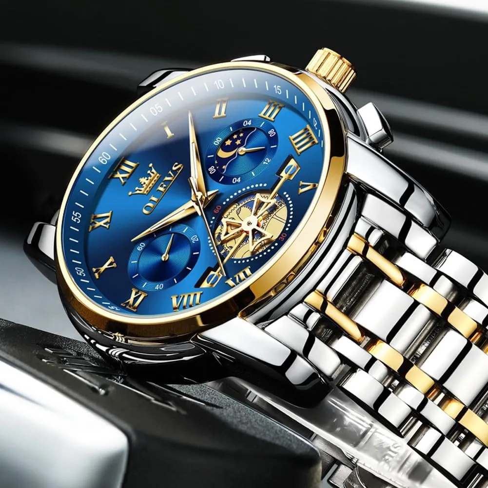 Wrist cautious concur Watch OLEVS Mens Watches Chronograph Business Dress Quartz Stainless Steel Waterproof Luminous Date 