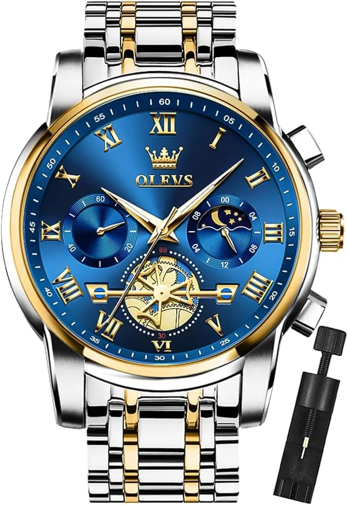 Wrist cautious concur Watch OLEVS Mens Watches Chronograph Business Dress Quartz Stainless Steel Waterproof Luminous Date 