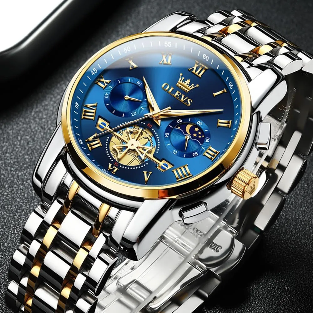 Wrist cautious concur Watch OLEVS Mens Watches Chronograph Business Dress Quartz Stainless Steel Waterproof Luminous Date 