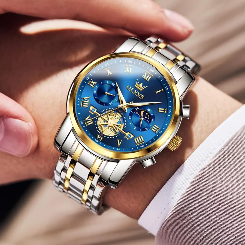 Wrist cautious concur Watch OLEVS Mens Watches Chronograph Business Dress Quartz Stainless Steel Waterproof Luminous Date 