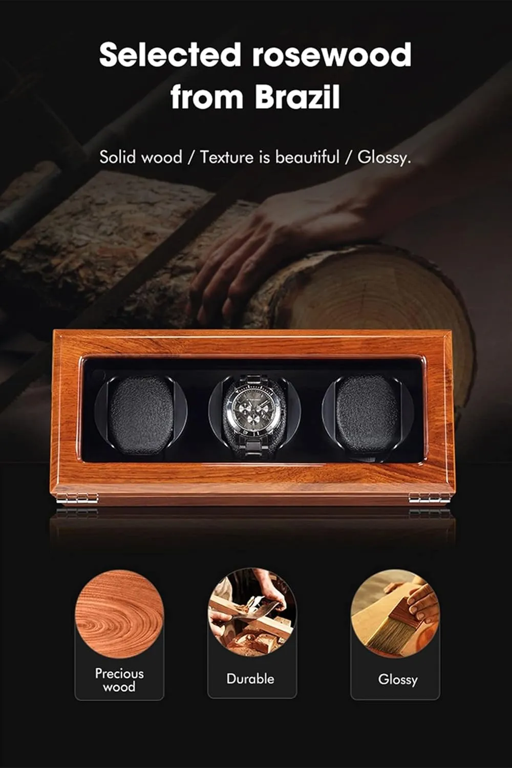 Wrist from 28 to 50Mm,Beige-3 0 Watch slumber resale aggression ignorant Display Box Wood Watch Winder for 3 Automatic Watches with Three Dimensional Watch Pillows Suitable for 