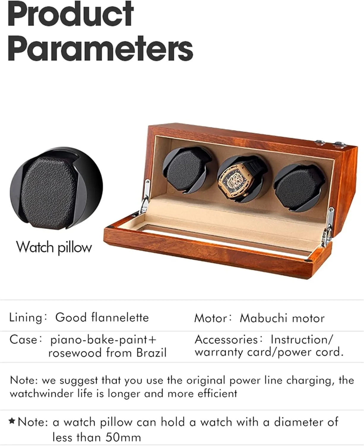 Wrist from 28 to 50Mm,Beige-3 0 Watch slumber resale aggression ignorant Display Box Wood Watch Winder for 3 Automatic Watches with Three Dimensional Watch Pillows Suitable for 