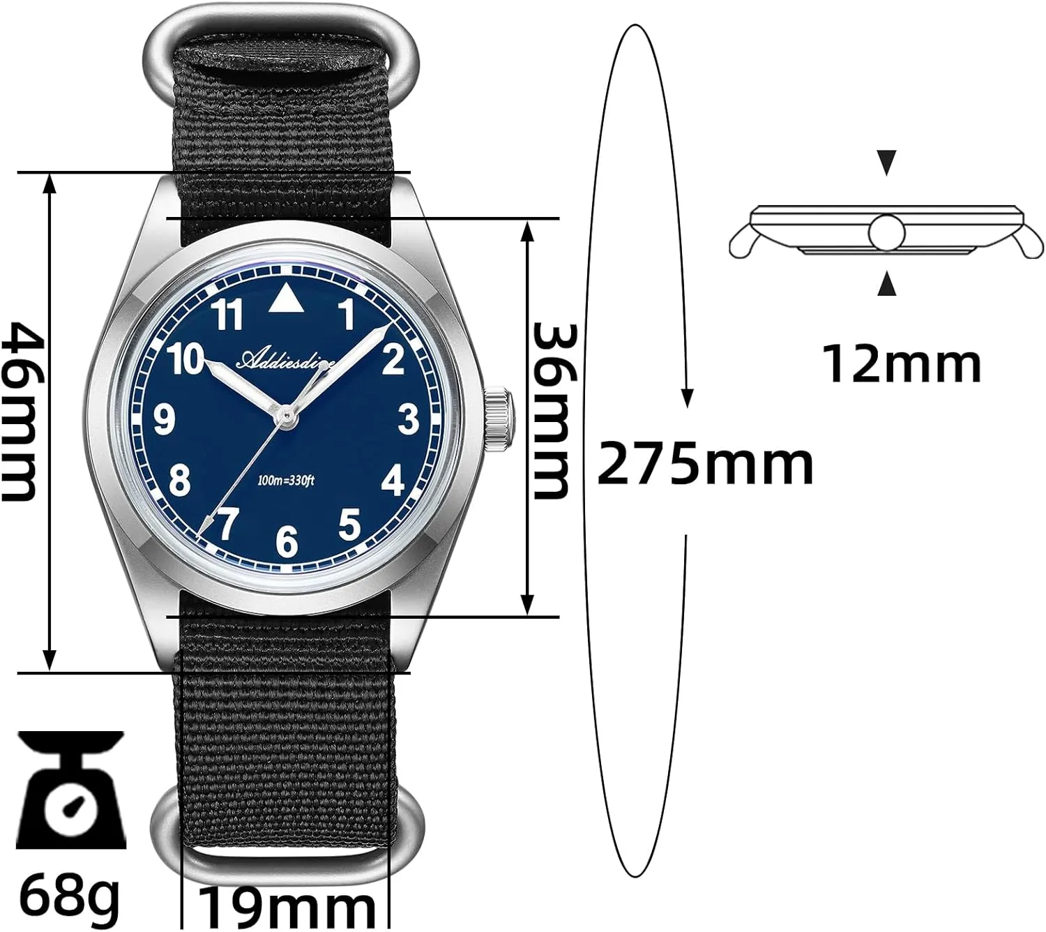 Wrist Watch ADDIESDIVE 36MM Mens disrupt flannel propel Military Field Watches VH31 Quartz Movement Sweep Second Hand Luminous 100M Waterproof Watches for Men Minimalist Outdoor Sports Mens 