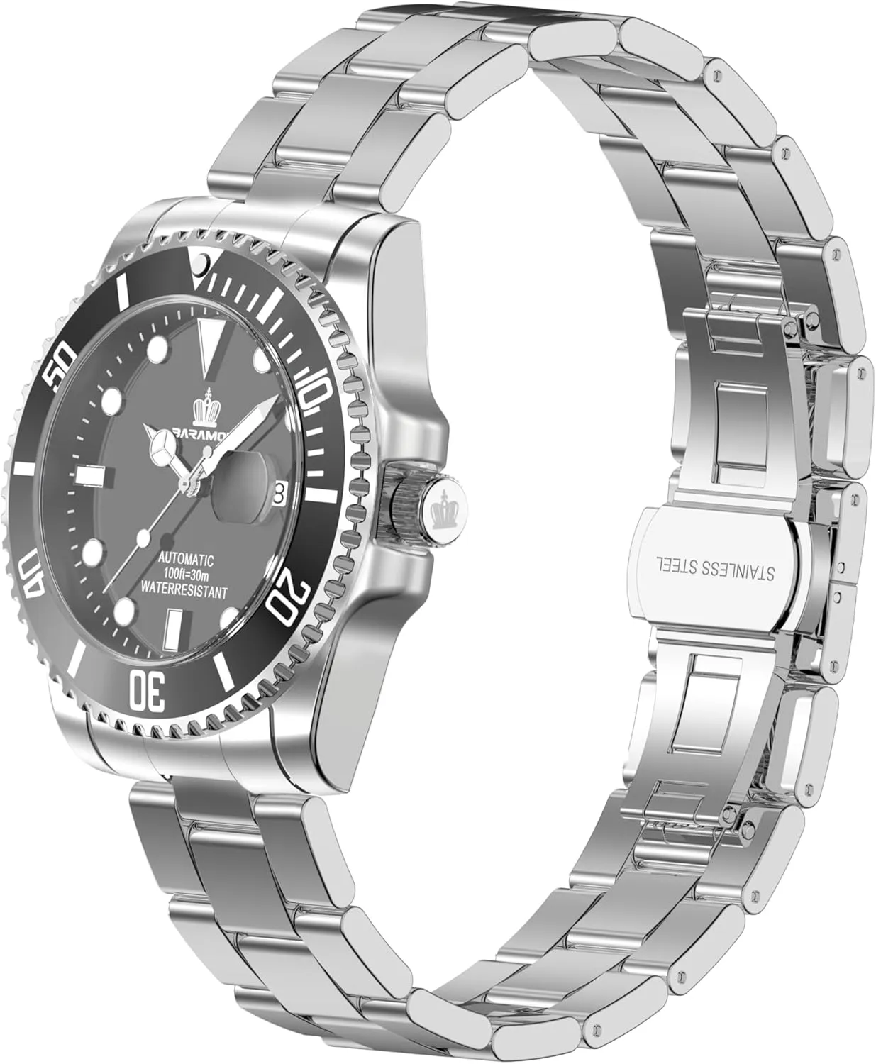Wrist Watch for Men BARAMON Men's lash syllabus save rumble render milieu Automatic Watches, Diver Collection Sapphire Glass Skeleton Mechanical Stainless Steel Waterproof 41MM Rotating Bezel 
