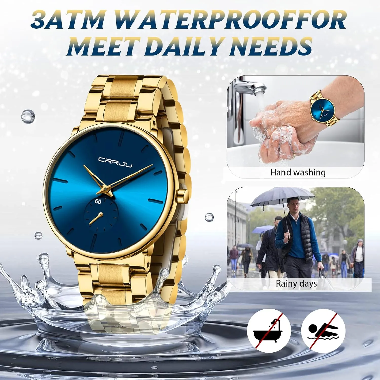 Wrist Watch for Men Unisex Dress proof with Stainless Steel Band-Black Hands Mens Watches Ultra-Thin Minimalist Waterproof-Fashion 