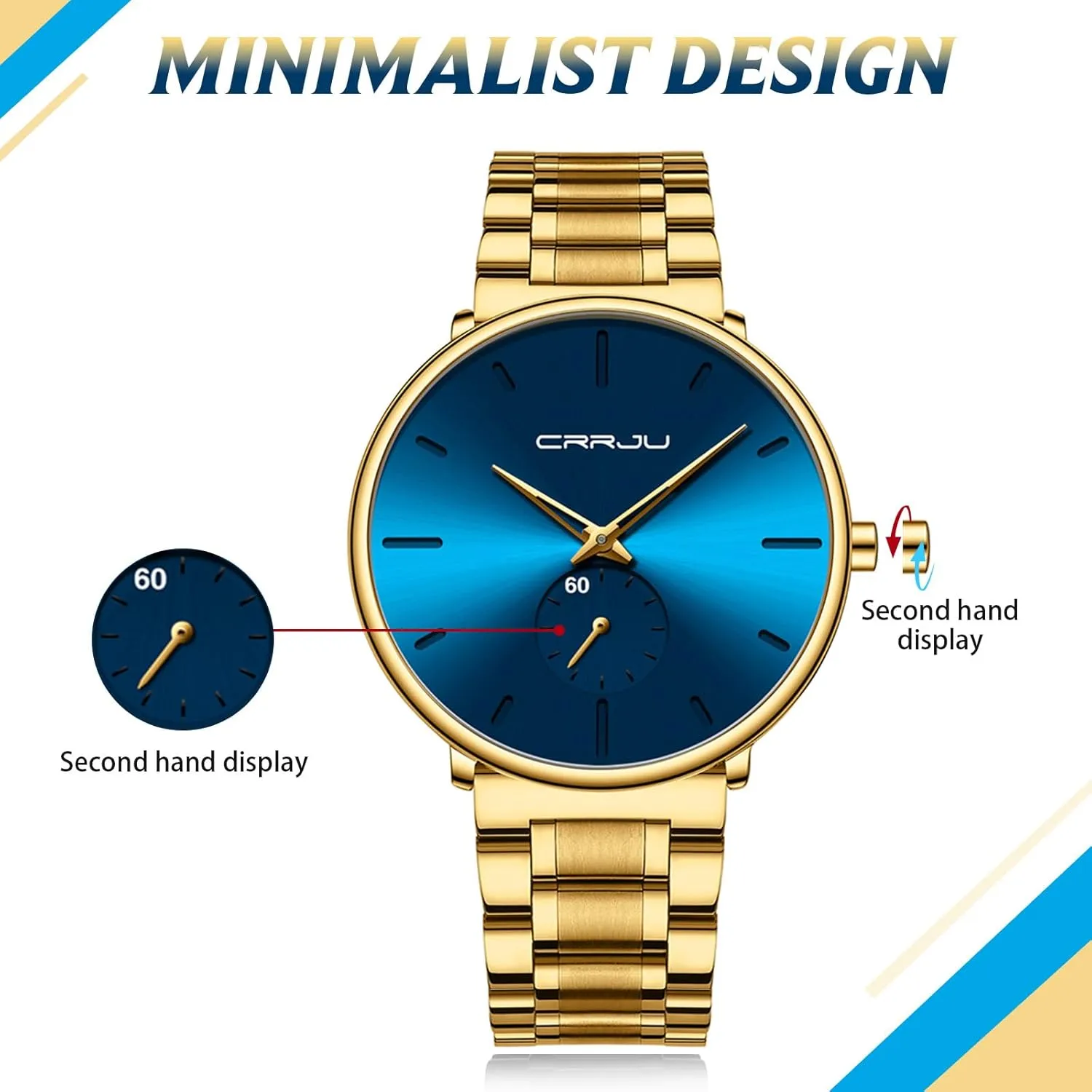Wrist Watch for Men Unisex Dress proof with Stainless Steel Band-Black Hands Mens Watches Ultra-Thin Minimalist Waterproof-Fashion 