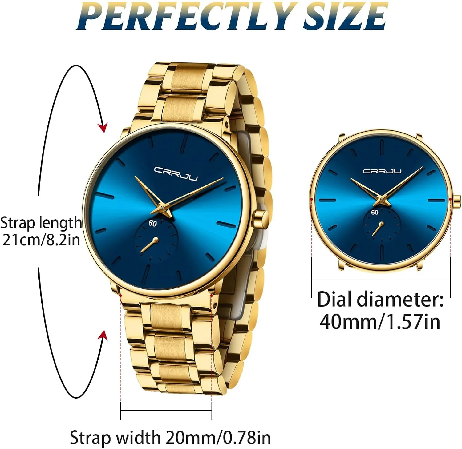 Wrist Watch for Men Unisex Dress proof with Stainless Steel Band-Black Hands Mens Watches Ultra-Thin Minimalist Waterproof-Fashion 