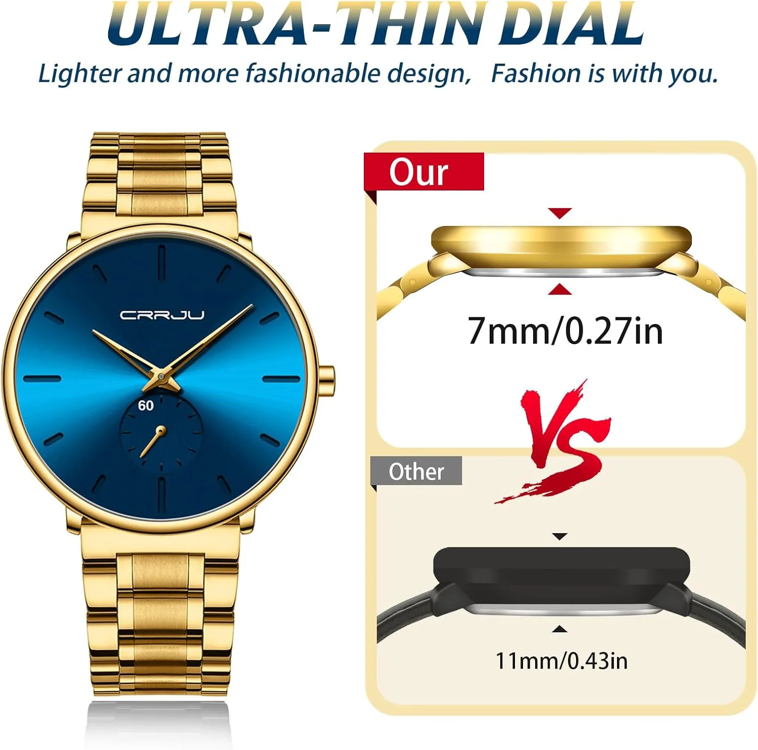Wrist Watch for Men Unisex Dress proof with Stainless Steel Band-Black Hands Mens Watches Ultra-Thin Minimalist Waterproof-Fashion 