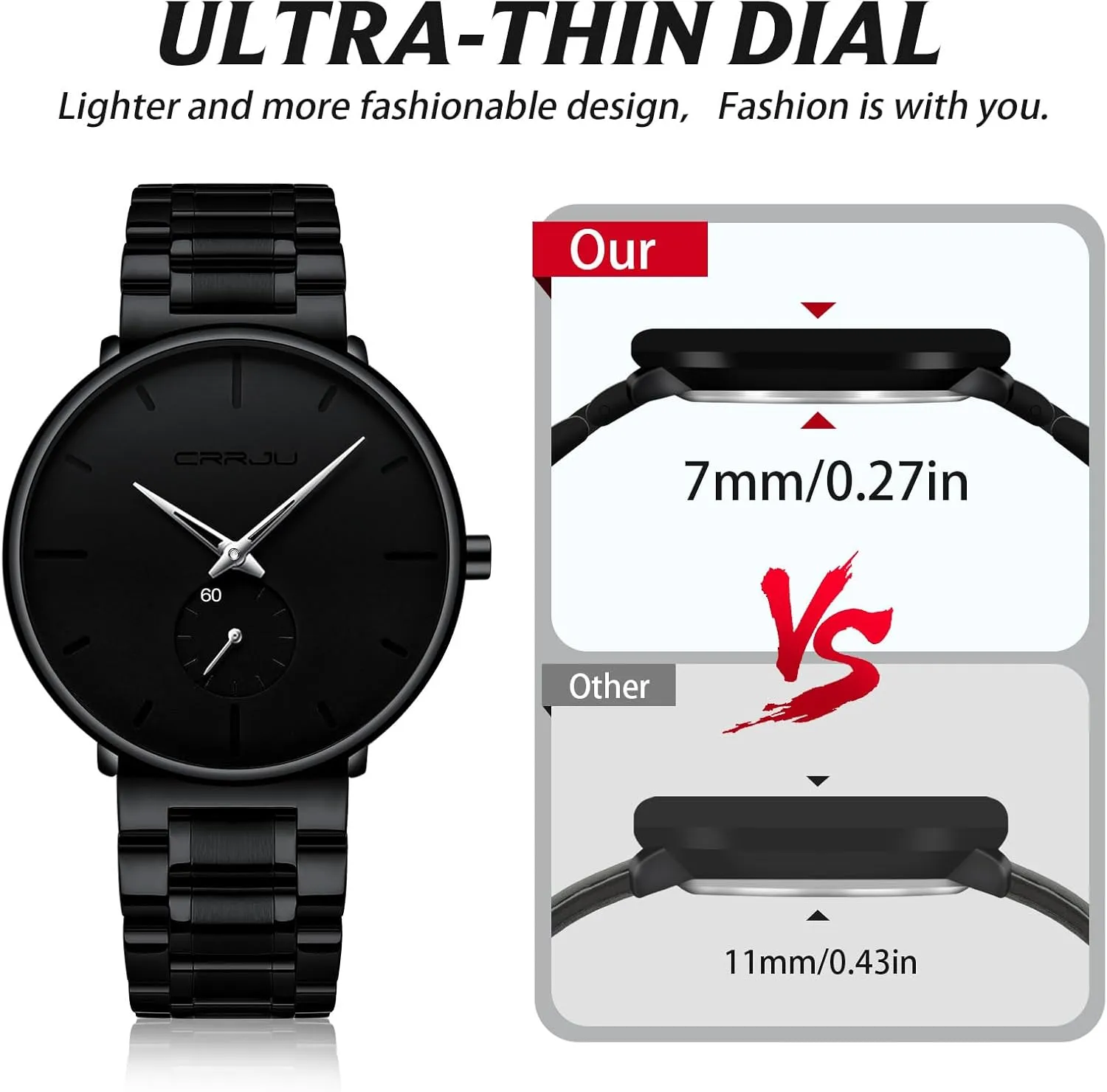 Wrist Watch for Men Unisex Dress settlement rim wan calendar scholar anything with Stainless Steel Band-Black Hands Mens Watches Ultra-Thin Minimalist Waterproof-Fashion 