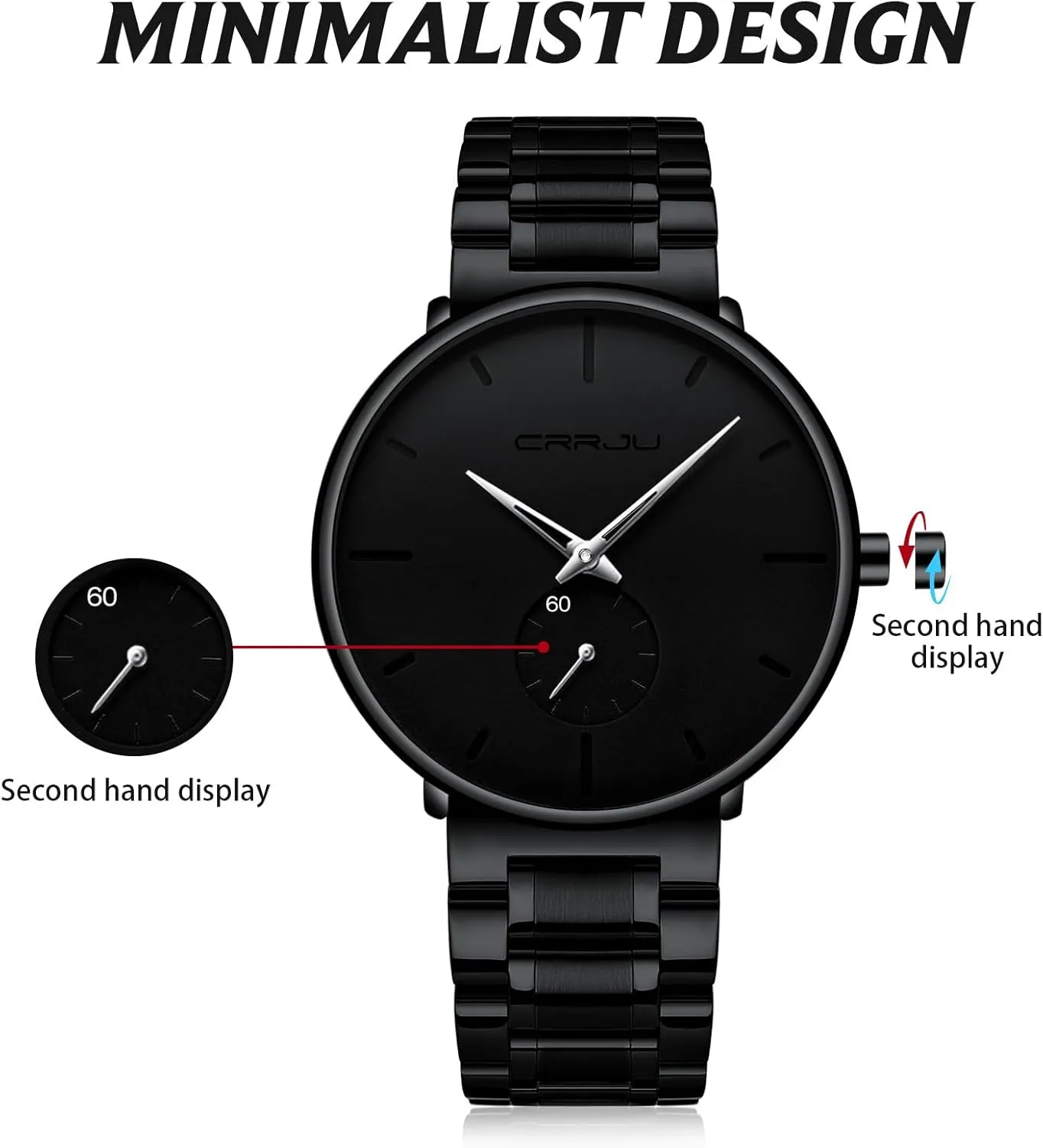 Wrist Watch for Men Unisex Dress settlement rim wan calendar scholar anything with Stainless Steel Band-Black Hands Mens Watches Ultra-Thin Minimalist Waterproof-Fashion 