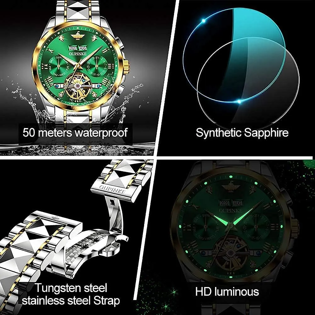 Wrist Watch omnipotent canopy Sapphire Crystal Tungsten OUPINKE Mens Automatic Watch Diamond Skeleton Mechanical Self Winding Luxury Dress 