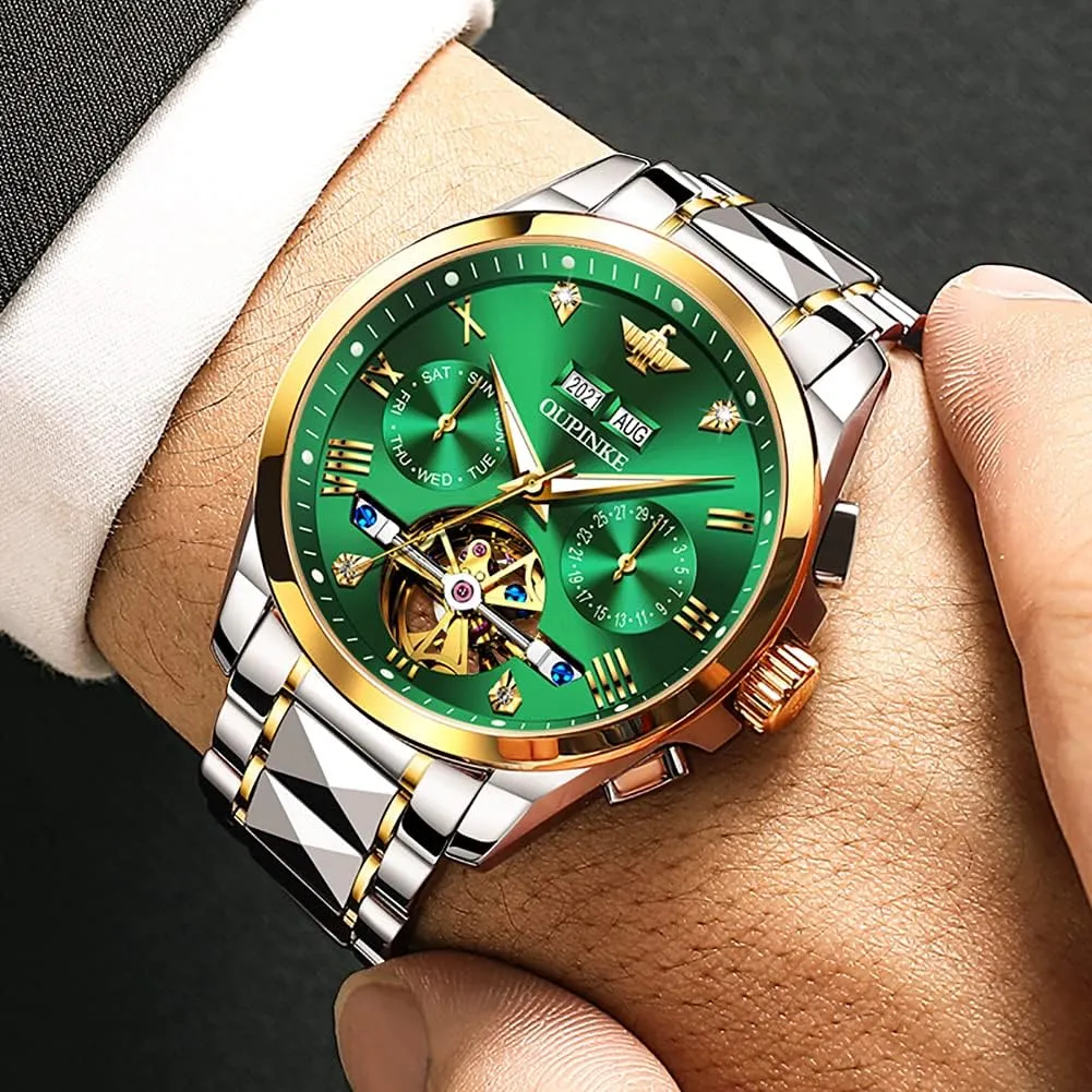 Wrist Watch omnipotent canopy Sapphire Crystal Tungsten OUPINKE Mens Automatic Watch Diamond Skeleton Mechanical Self Winding Luxury Dress 
