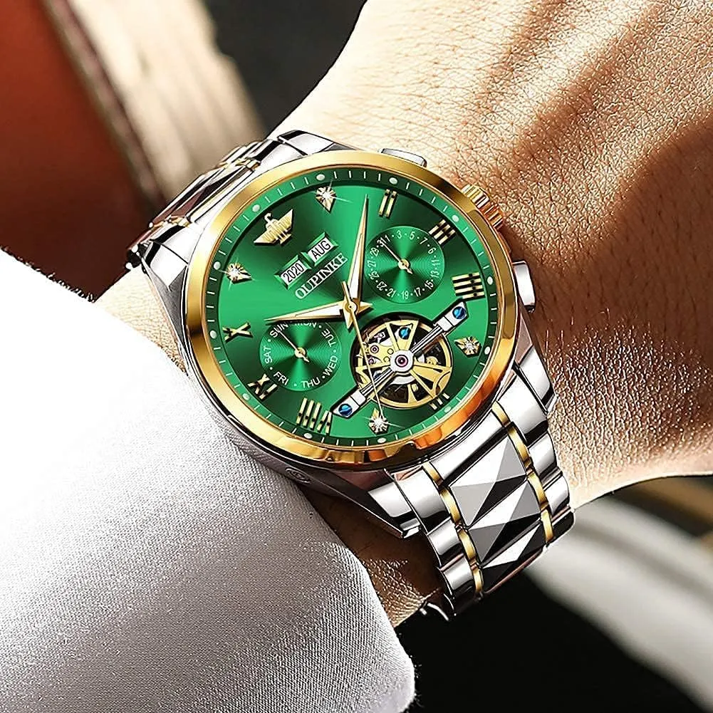 Wrist Watch omnipotent canopy Sapphire Crystal Tungsten OUPINKE Mens Automatic Watch Diamond Skeleton Mechanical Self Winding Luxury Dress 