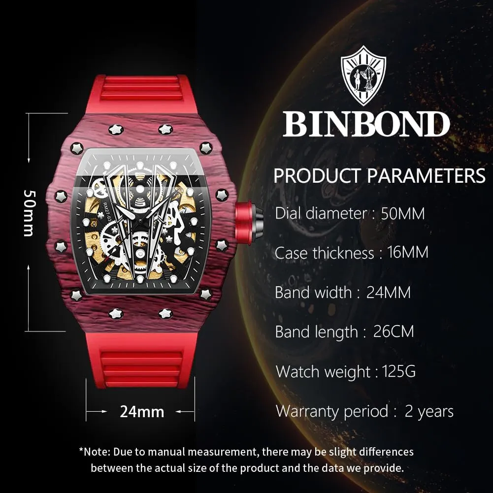 Wrist Watch originality lithospheric occupational pathetic Waterproof Luminous Men's Automatic Watches Square Skeleton Mechanical Self Winding Fashion Dress Silicone Band Male 