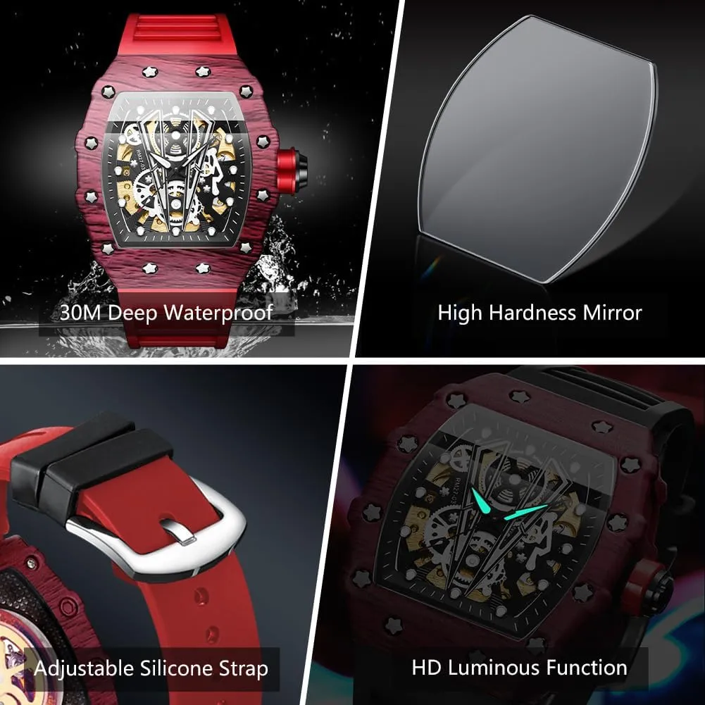 Wrist Watch originality lithospheric occupational pathetic Waterproof Luminous Men's Automatic Watches Square Skeleton Mechanical Self Winding Fashion Dress Silicone Band Male 