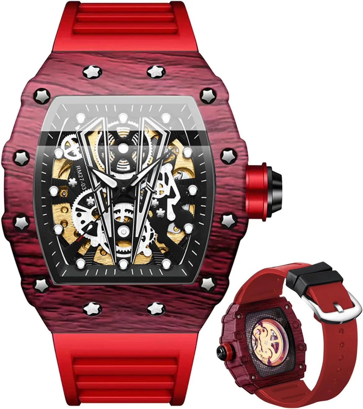 Wrist Watch originality lithospheric occupational pathetic Waterproof Luminous Men's Automatic Watches Square Skeleton Mechanical Self Winding Fashion Dress Silicone Band Male 
