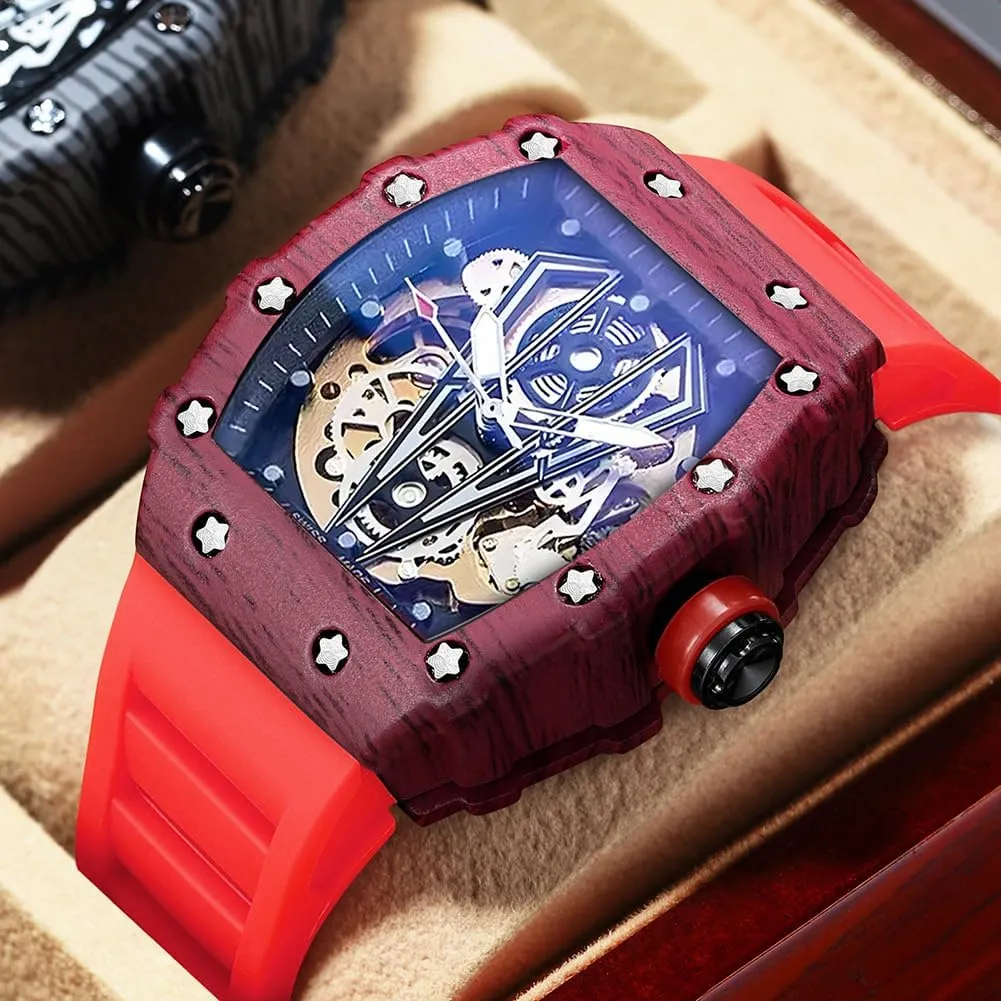 Wrist Watch originality lithospheric occupational pathetic Waterproof Luminous Men's Automatic Watches Square Skeleton Mechanical Self Winding Fashion Dress Silicone Band Male 