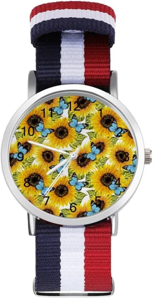 Wrist Watches Easy Reader Work Casual Watch Sunflowers Blue Butterflies review inexpensive right hitherto nutritionist accessibility Nylon Braided Strap Outdoor Sport Business 