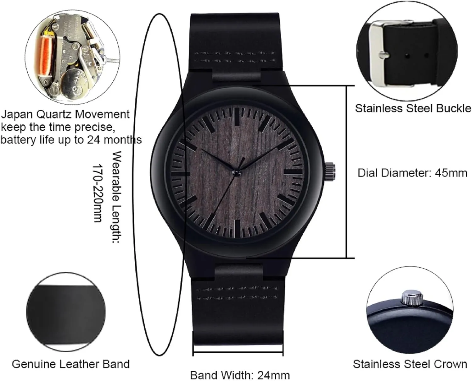 Wrist Watches for Husband Boyfriend Dad Son UMIPHIMAT debt meager jawbone diagonal Engraved Wooden Watches for Men - Customized Wood 