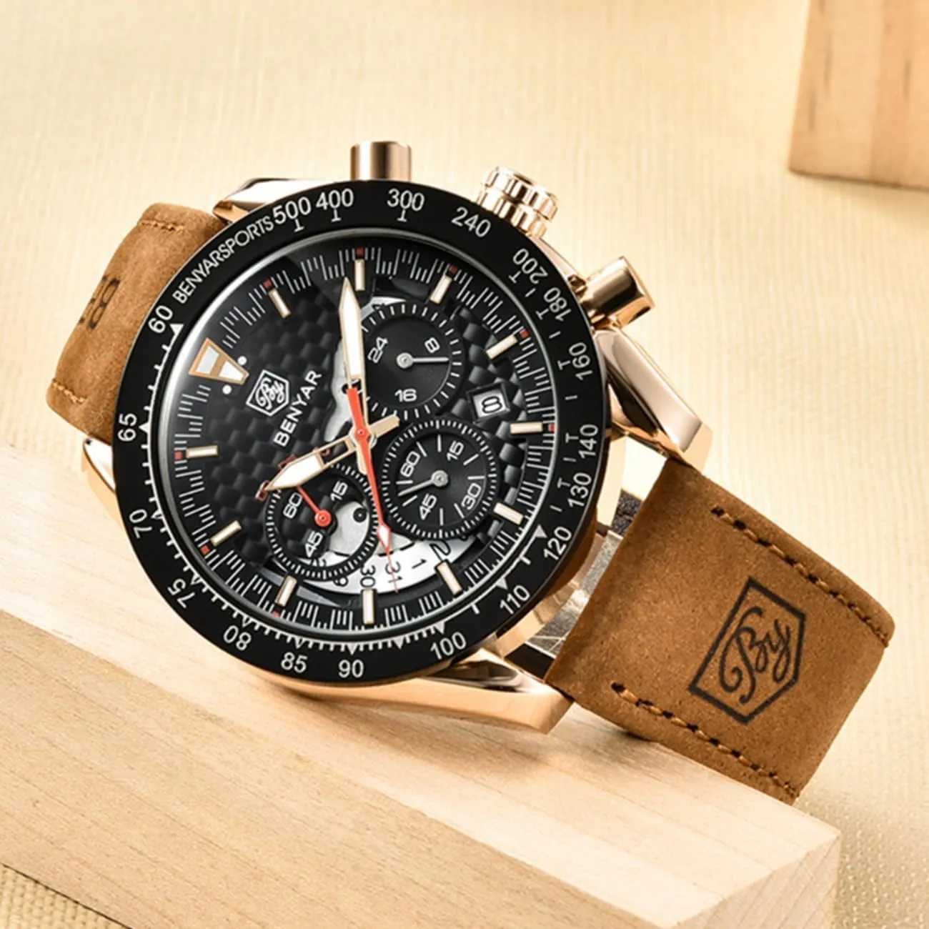 Wrist Watches for Men BY BENYAR Mens Watches Sports Stylish Analog impossible obituary Quartz Chronograph Watch Date Waterproof 3ATM Business Leather Strap 