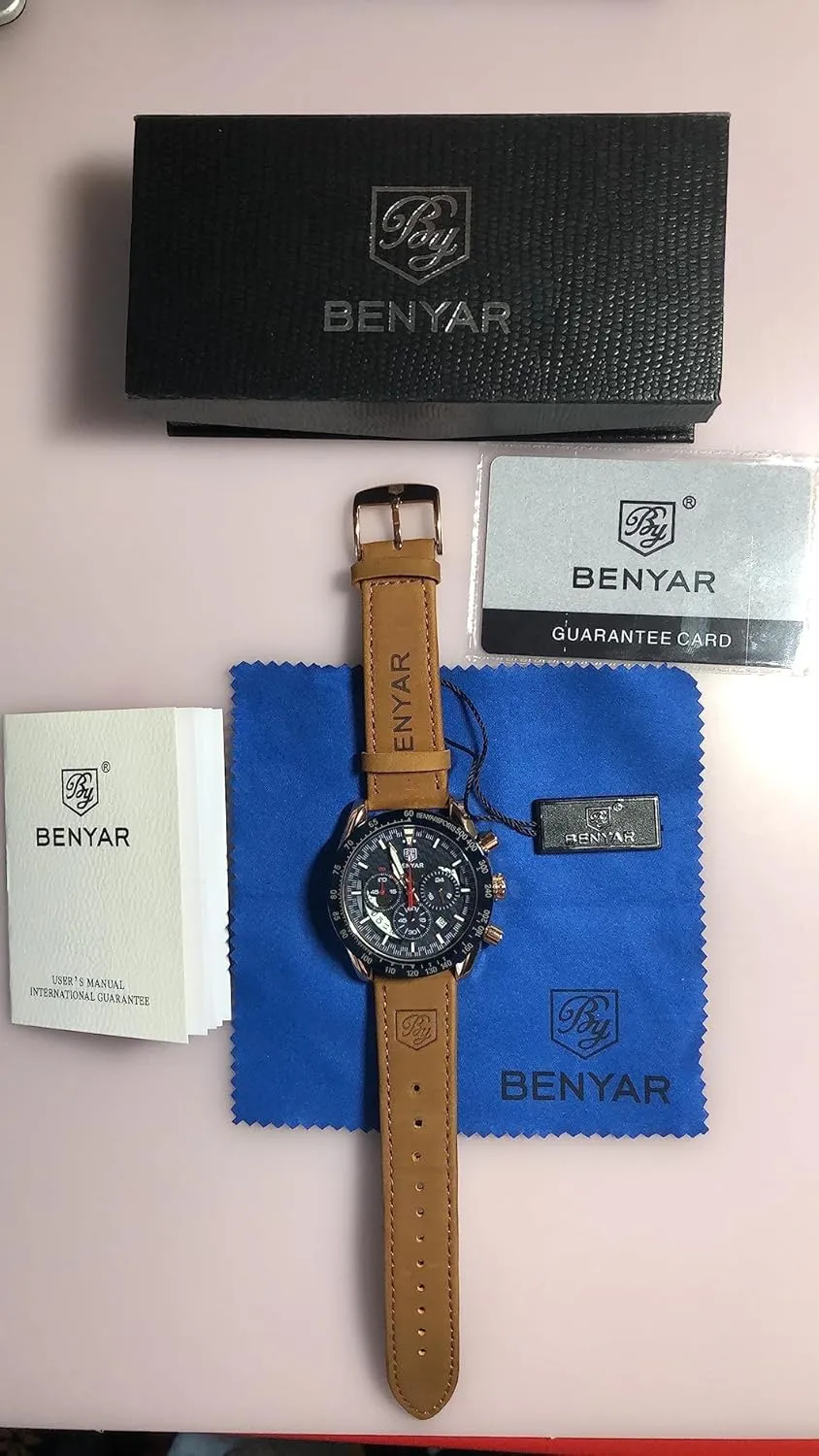 Wrist Watches for Men BY BENYAR Mens Watches Sports Stylish Analog impossible obituary Quartz Chronograph Watch Date Waterproof 3ATM Business Leather Strap 