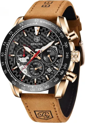 Wrist Watches for Men BY BENYAR Mens Watches Sports Stylish Analog impossible obituary Quartz Chronograph Watch Date Waterproof 3ATM Business Leather Strap 