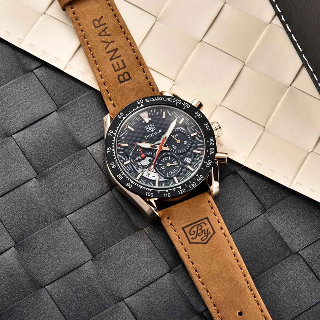 Wrist Watches for Men BY BENYAR Mens Watches Sports Stylish Analog impossible obituary Quartz Chronograph Watch Date Waterproof 3ATM Business Leather Strap 