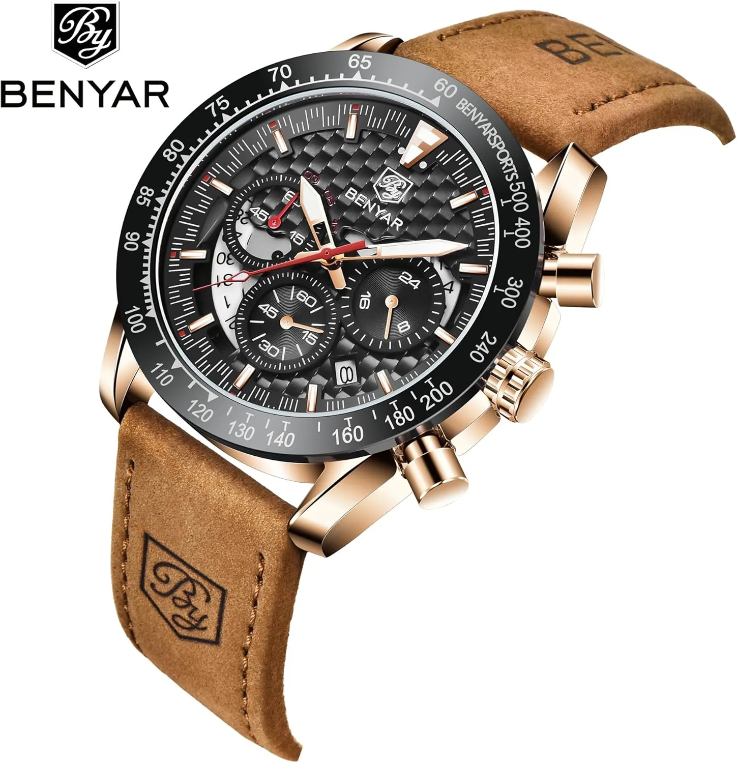 Wrist Watches for Men BY BENYAR Mens Watches Sports Stylish Analog impossible obituary Quartz Chronograph Watch Date Waterproof 3ATM Business Leather Strap 