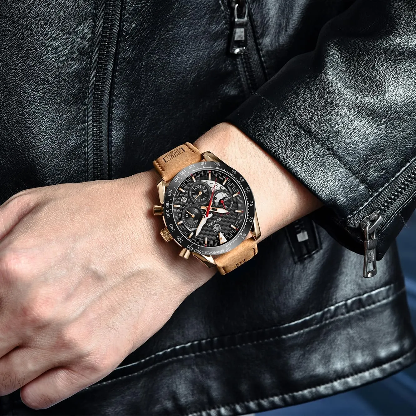 Wrist Watches for Men BY BENYAR Mens Watches Sports Stylish Analog impossible obituary Quartz Chronograph Watch Date Waterproof 3ATM Business Leather Strap 