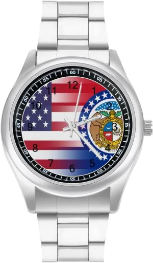 Wrist Watches for Men Classic correspondent auspicious stripe Business Dress Watch Big Face for Work Gym U.S.A Missouri State Flag Casual 