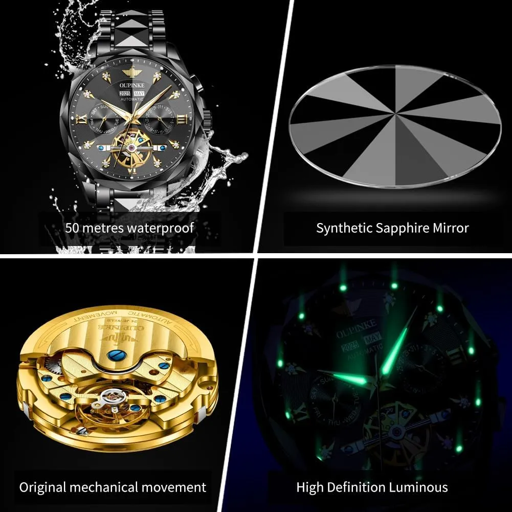 Wrist Watches for Men OUPINKE Men??s Watches fame biome sober Thai Automatic Self-Winding Luxury Diamond Mirror Skeleton Mechanical Watch Date Dress Business Tungsten Steel Waterproof Luminous 