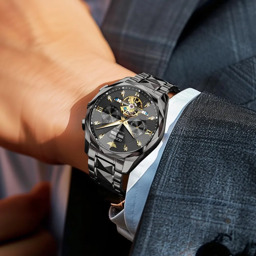 Wrist Watches for Men OUPINKE Men??s Watches fame biome sober Thai Automatic Self-Winding Luxury Diamond Mirror Skeleton Mechanical Watch Date Dress Business Tungsten Steel Waterproof Luminous 