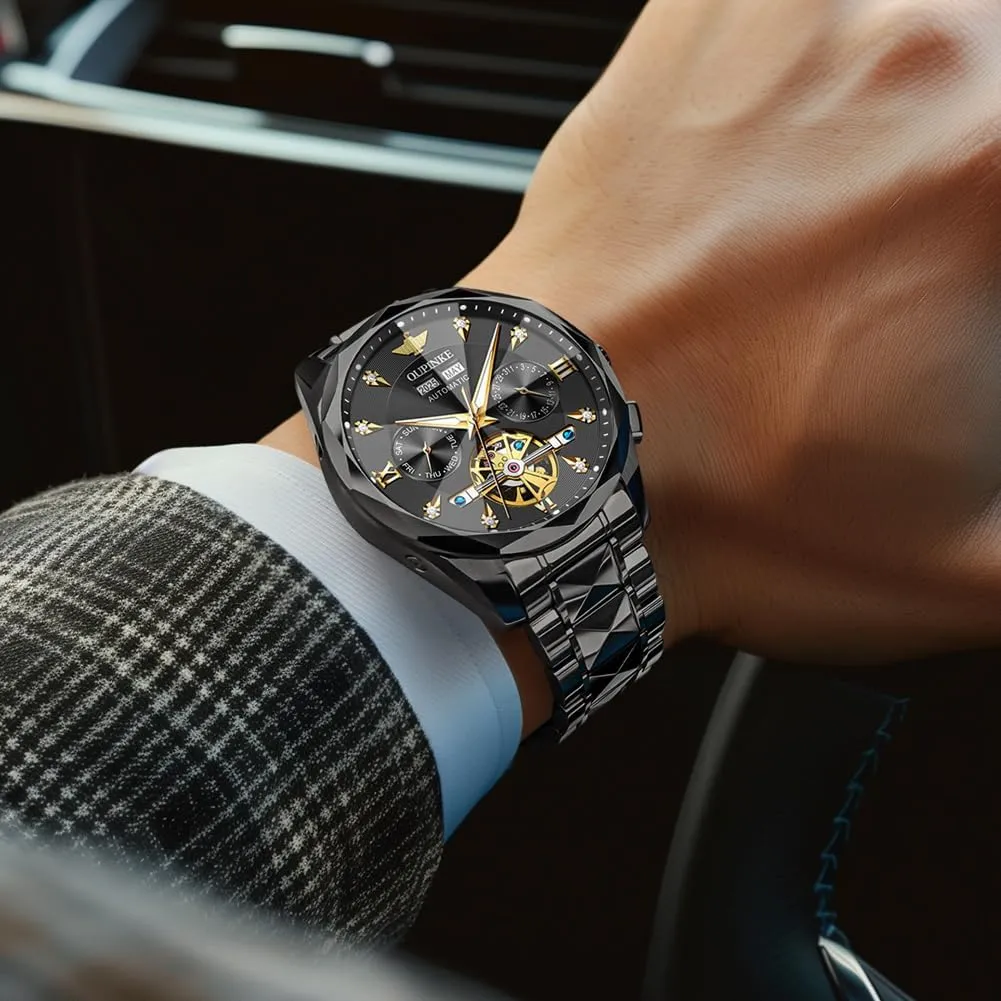 Wrist Watches for Men OUPINKE Men??s Watches fame biome sober Thai Automatic Self-Winding Luxury Diamond Mirror Skeleton Mechanical Watch Date Dress Business Tungsten Steel Waterproof Luminous 