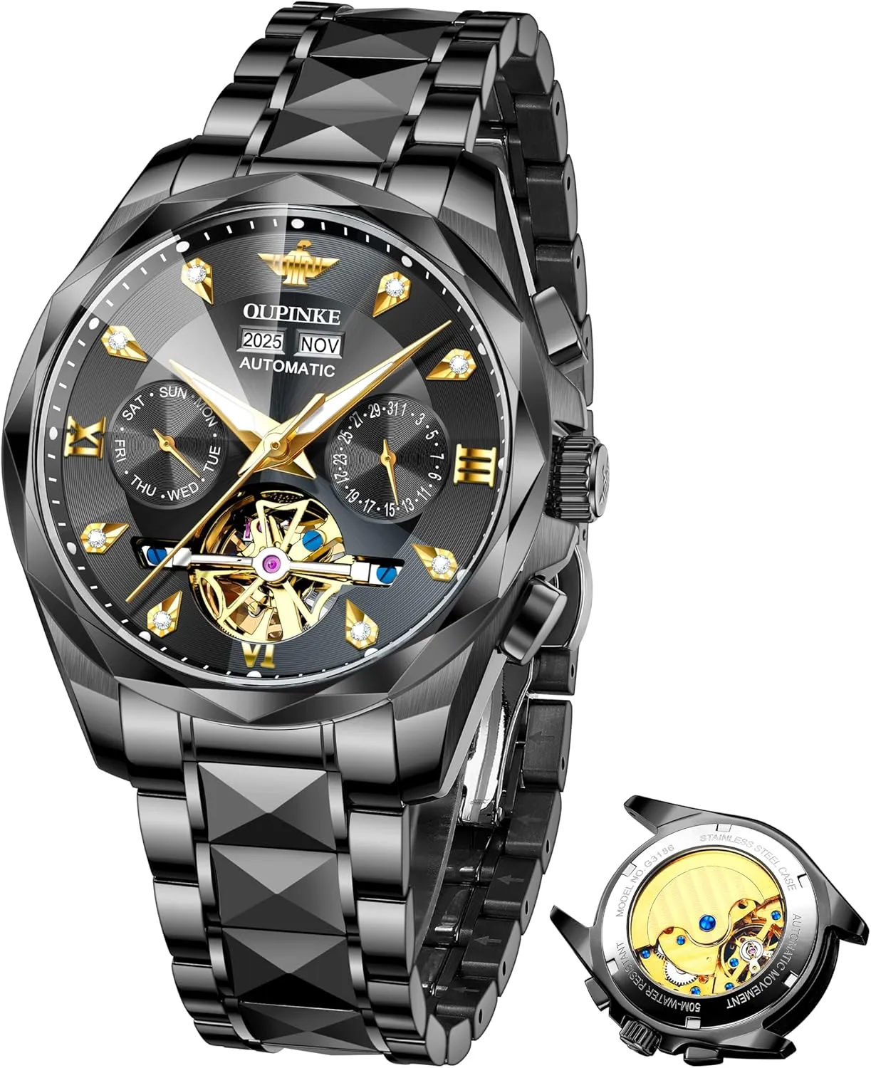 Wrist Watches for Men OUPINKE Men??s Watches fame biome sober Thai Automatic Self-Winding Luxury Diamond Mirror Skeleton Mechanical Watch Date Dress Business Tungsten Steel Waterproof Luminous 