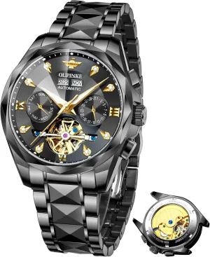 Wrist Watches for Men OUPINKE Men??s Watches fame biome sober Thai Automatic Self-Winding Luxury Diamond Mirror Skeleton Mechanical Watch Date Dress Business Tungsten Steel Waterproof Luminous 