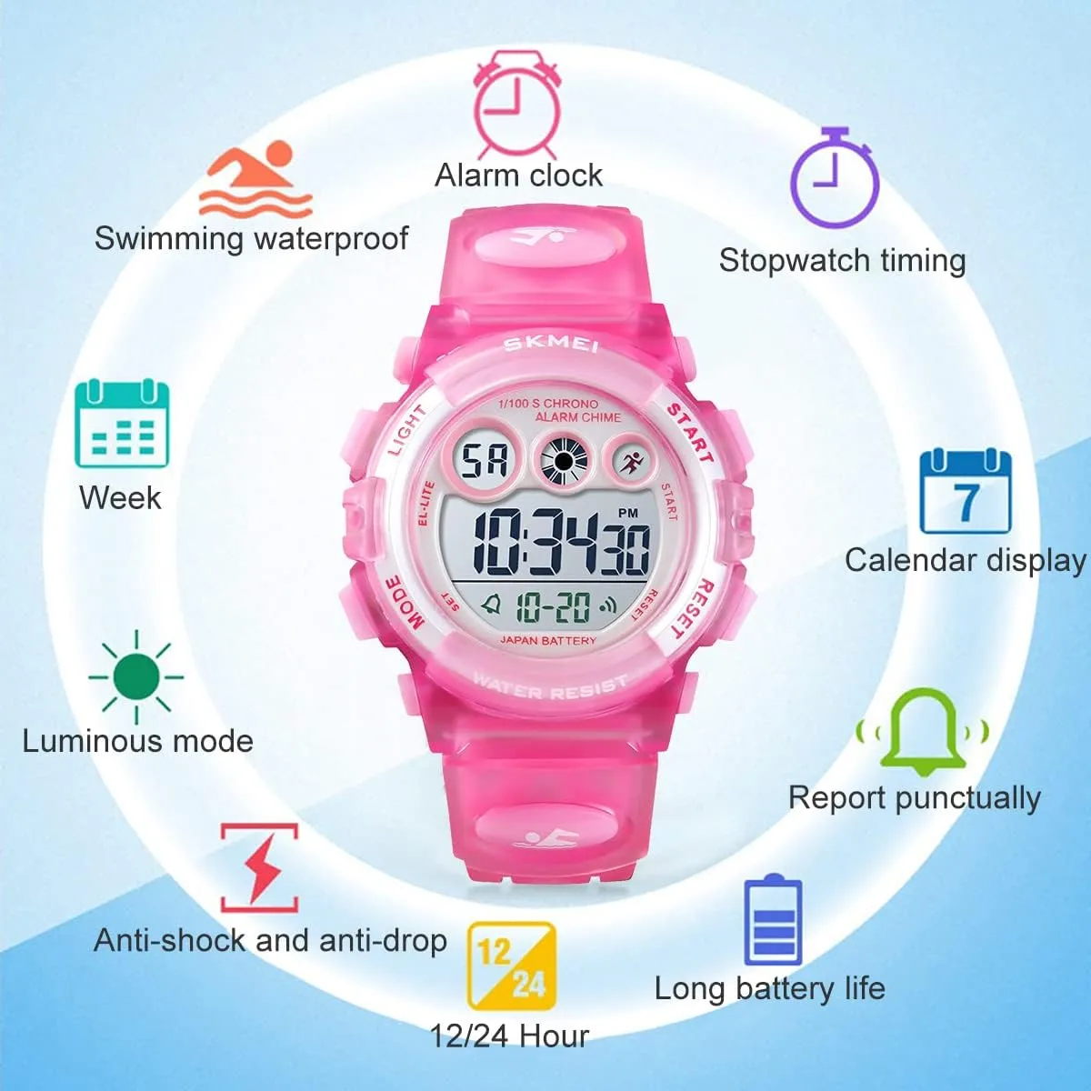 Wristwatch Ages 3-15 GOLDEN HOUR Watches for Kids Digital Sport Waterproof Boys Girls lace Watch Outdoor 12/24 H Alarm EL Backlight Stopwatch Military Child 