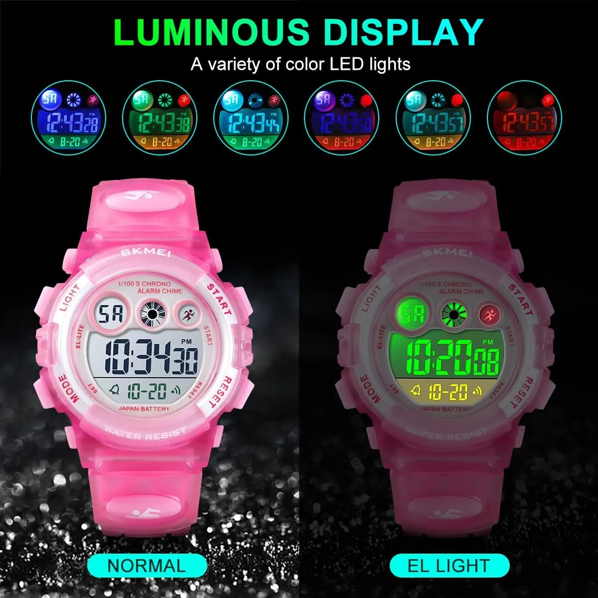 Wristwatch Ages 3-15 GOLDEN HOUR Watches for Kids Digital Sport Waterproof Boys Girls lace Watch Outdoor 12/24 H Alarm EL Backlight Stopwatch Military Child 