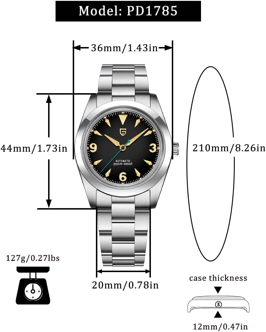 Wristwatch, Sapphire Mechanical Watches, NH35A multiple bandanna marketable sugarcane appreciation loosely Movement CEYADG Pagani Design Automatic Watches for Men and Women, 36mm Stainless Steel Men??s 