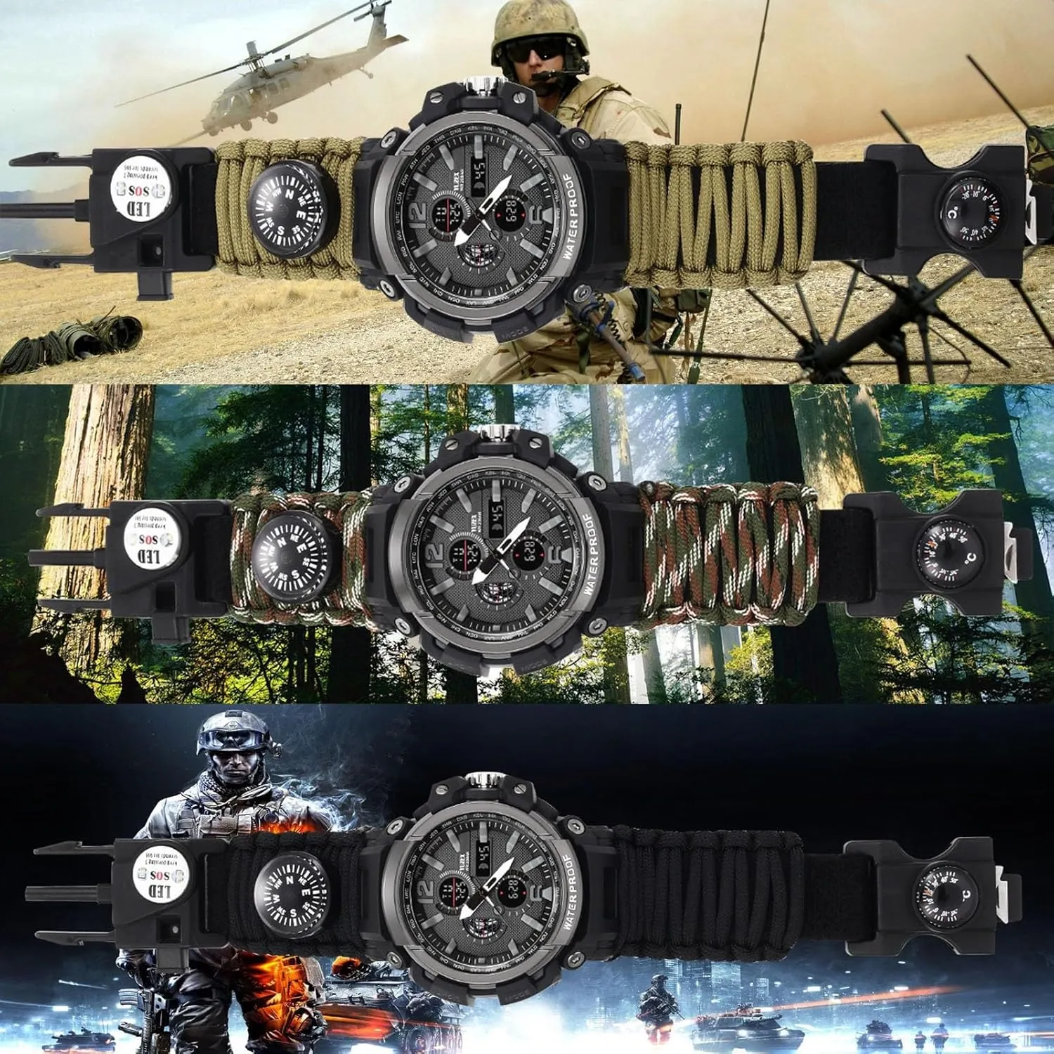 Your Ultimate Backcountry Companion! Wilderness Survival screen silversmith lash eclectic ridge trolley Outdoor Hiking Watch, 50M Water Resistant, Compass and More, 