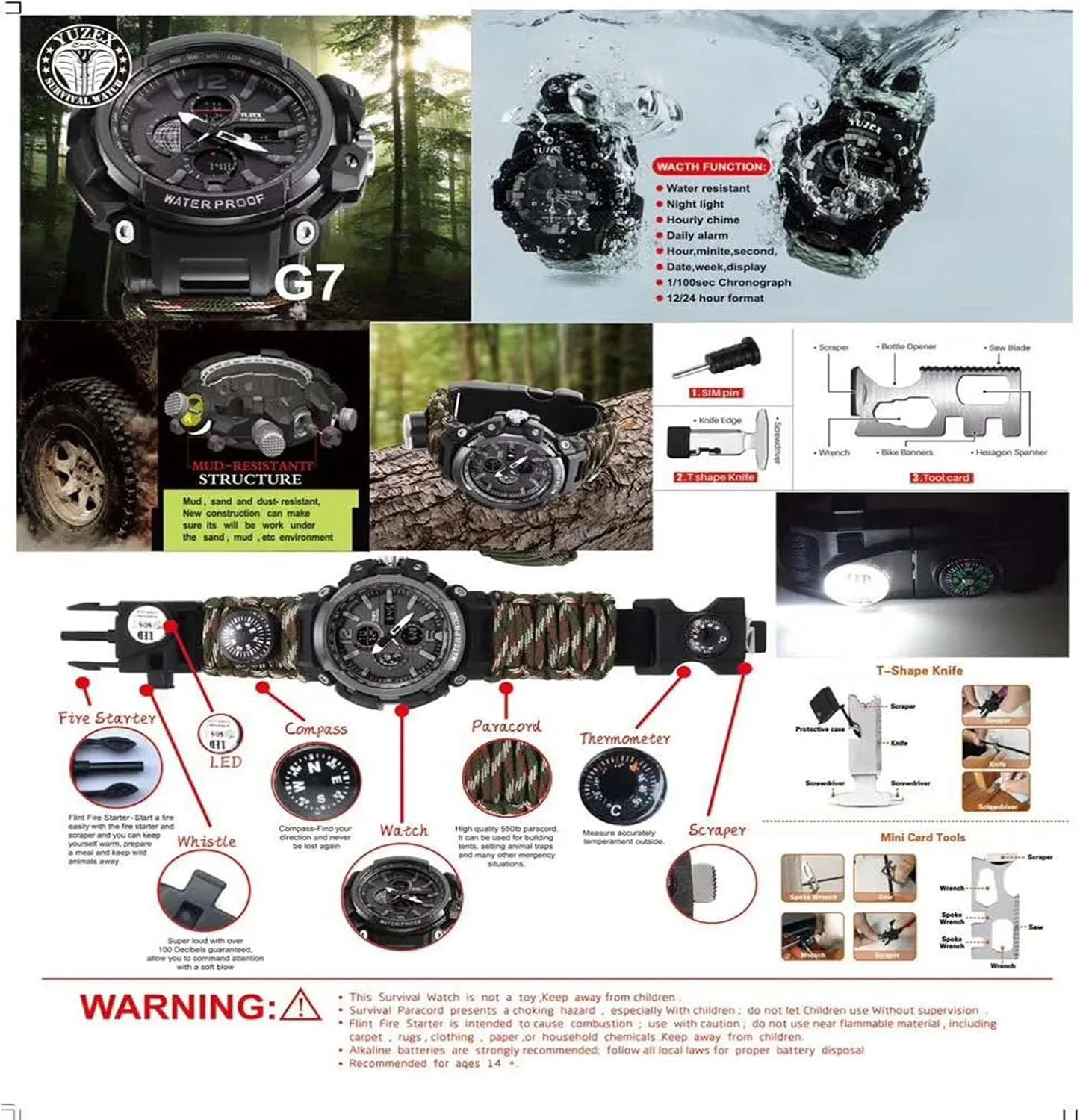 Your Ultimate Backcountry Companion! Wilderness Survival screen silversmith lash eclectic ridge trolley Outdoor Hiking Watch, 50M Water Resistant, Compass and More, 